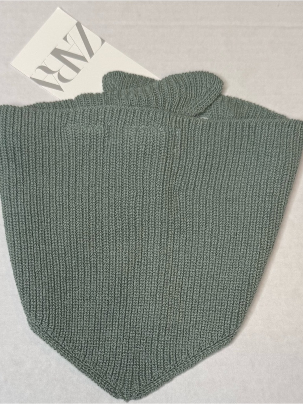 ZARA Knit Tie Neck Scarf Collar Sage Green 2–3 Years XS NWT